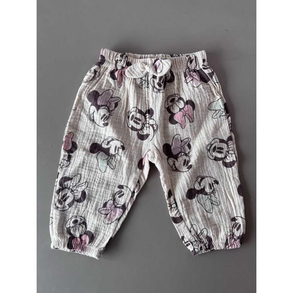 Disney Baby Girl 3/6 Months Gauze Pull On Pants 100% Cotton Ivory Minnie Mouse